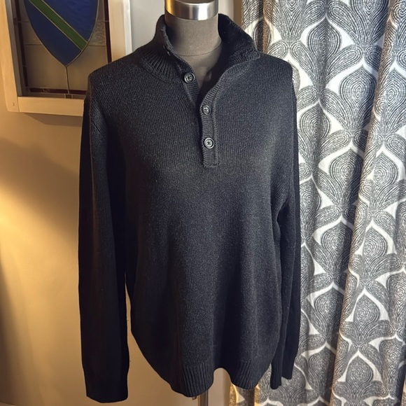 Banana Republic Silk Cashmere Sweater Charcoal Gray Quarter Button Up SZ M - Picture 1 of 7